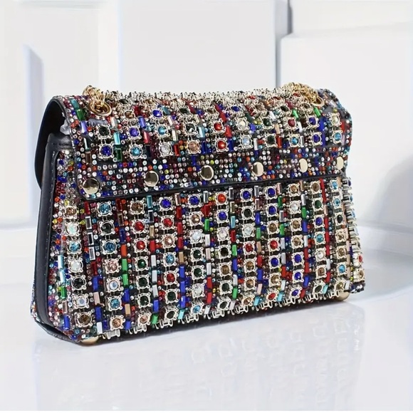 Elegant Unbranded Multicolor Studded Rhinestone Women's Bag - NIP - Picture 7 of 16